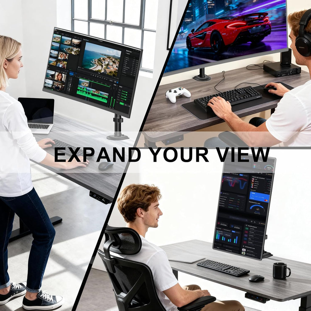 WALI Heavy Duty Single Monitor Arm Desk Mount for 13-49 Inch Screens, Ultrawide Monitor Stand with Full Motion Tilt, Swivel, Rotation, Holds up to 44 lbs, C-Clamp Mount for VESA 75/100mm,(M001S-P)