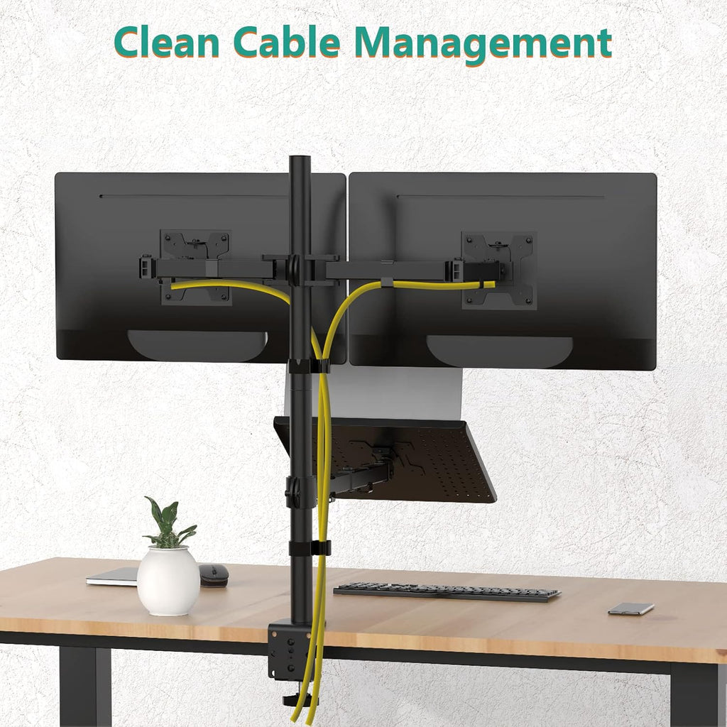 WALI Dual Monitor Stand, Laptop and Monitor Stand for 2 Screen 1 Laptop Notebook, Extra Tall Desk Mount for Monitor up to 27 inch, Notebook up to 17 inch (M002XLLP), Black