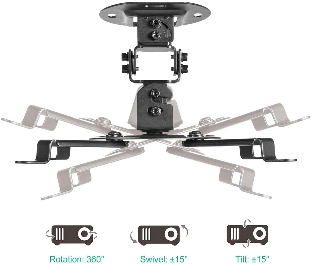 WALI Projector Ceiling Mount, Universal Low Profile Projector Mount with Retractable Arms and Multiple Adjustment Function (PM-002-B), Black