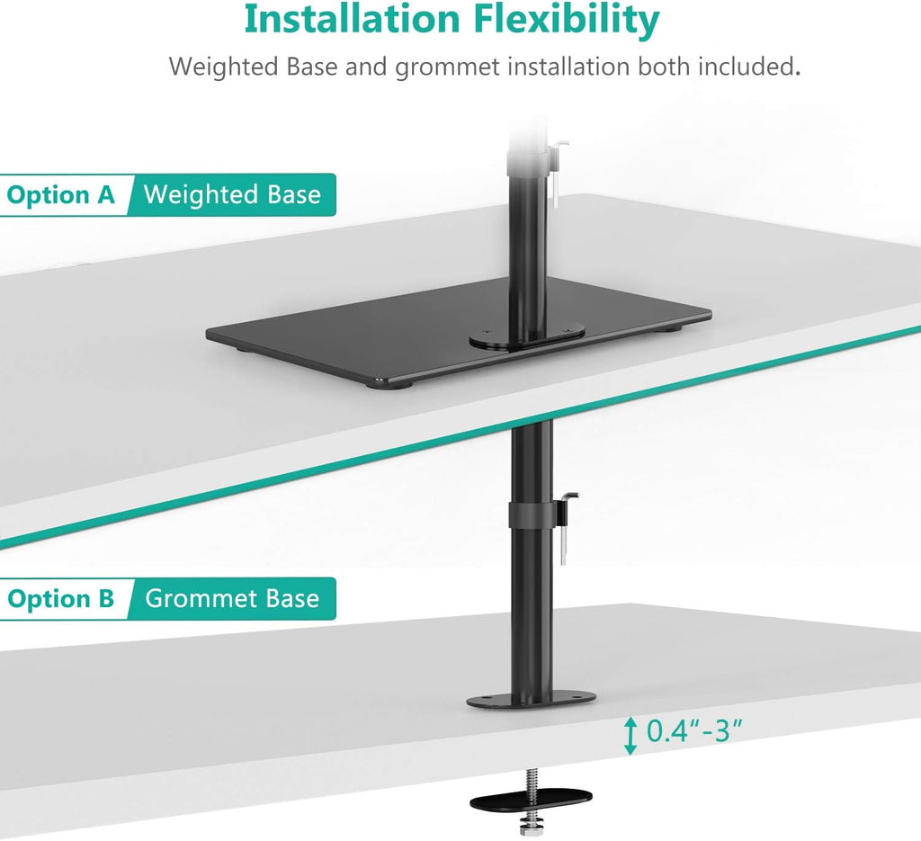 WALI Free Standing Dual Monitor Stand, Height Adjustable Monitor Mount with Glass Base, Fits LCD LED Flat Curved Screen up to 27 inch, 22lbs, with Grommet Base (GMF002)