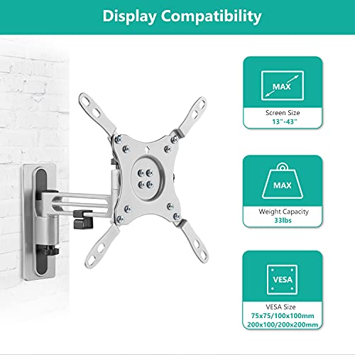WALI RV TV Mount, Lockable TV Wall Mount for Camper Trailer Motor Home with Extra Wall Plate, Full Motion Anti-Vibration Arm for 13-43 inch LED, LCD Flat Screens and Monitors, up to 33lbs (1343LK-P)