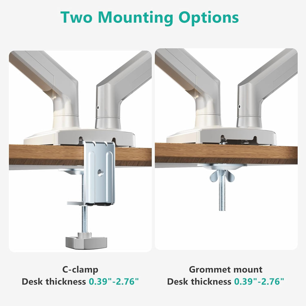 WALI Dual Monitor Stand for 17-32 inch Screens, Dual Monitor Arms for 2 Monitors Holds up to 19.8 lbs, Adjustable Gas Spring Dual Monitors Mount, VESA 75x75/100x100mm (GSMP002NW), White