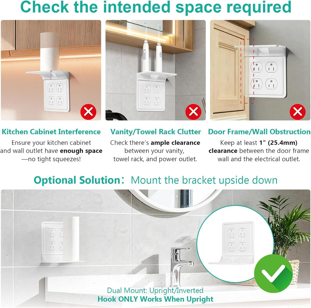 WALI Double Outlet Shelf Wall Holder – Bathroom Shelf Duplex for Electric Toothbrush, HomePod Mini, Echo Dot & Phone Charging – White-2 Packs (DLS002)