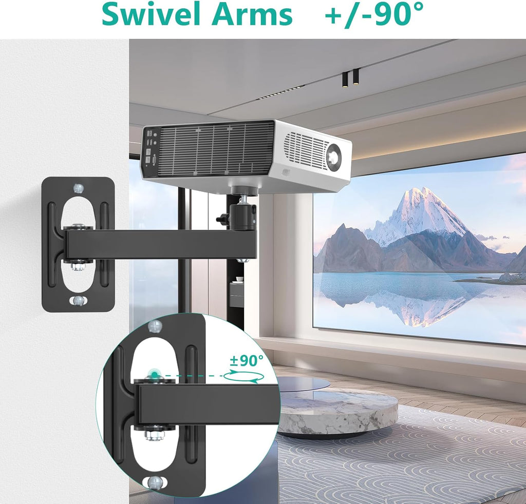 WALI Mini Porjector Wall Mount, Wall Mount Projector for 1/4" Screw, Fully Adjustable Projector Hanging Bracket Ceiling Mount Holder Holds up 22lbs, Black (1330LM-PMS)