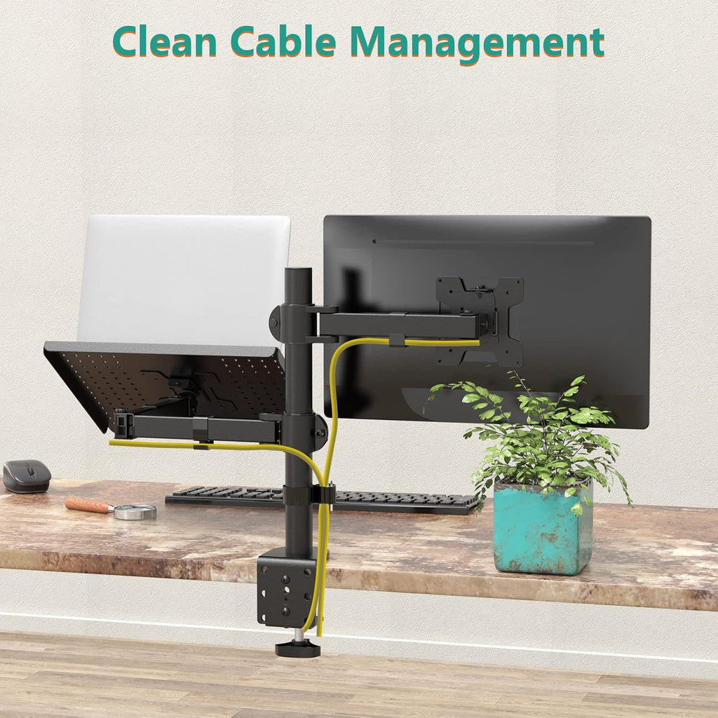 WALI Laptop and Monitor Stand, Fully Adjustable Monitor Mount and Laptop Tray for 1 Notebook up to 17 inch and 1 Screen up to 27 inch, 22 lbs, Weight Capacity (M001LP), Black