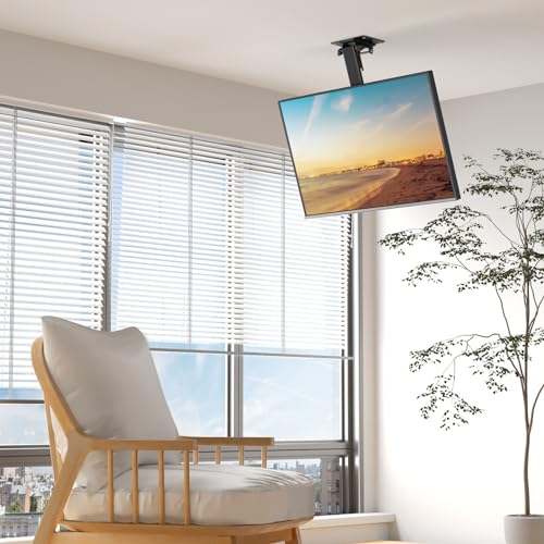 WALI Folding Ceiling TV Mount, Swivel and Flip Down TV Bracket for 17-42 inch Flat Screens, Height Adjustable TV Mount Saving Space, Max Mounting Holes 200x200mm(FCM202), Black