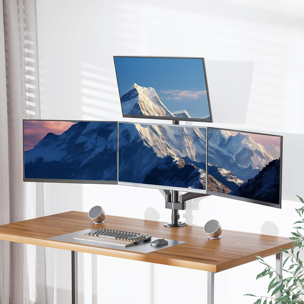 WALI Quad Monitor Mount for 17-27 inch Screens, Extra Tall 4 Monitors Desk Mount, up to 19.8lbs, 32.2 inch Height Max, Fully Adjustable Gas Spring 4 Monitor Stand, VESA 75/100mm (GSDM004S), Black