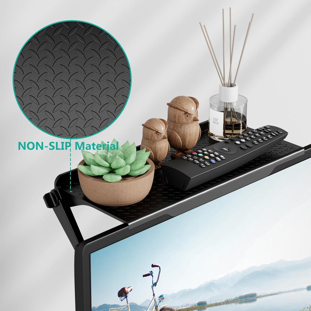 WALI TV Top Shelf, TV Accessory Storage Shelf, for Remote Control, Media Boxes and Home Decor, 11.8 Inch Tray (TSP002-2B), 2 Pack, Black