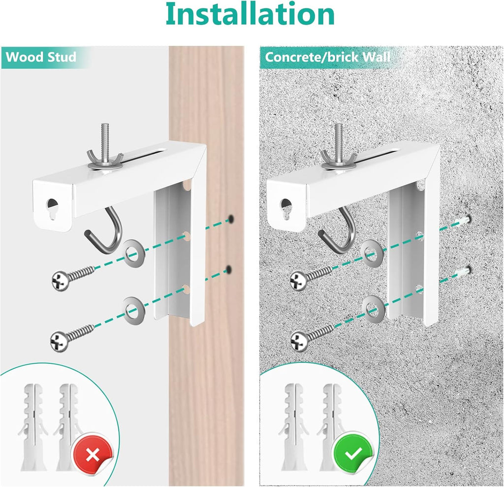 WALI Universal Projector Screen Ceiling Mount, Wall Hanging Mount L-Brackets, 6 inch Adjustable Extension with Hook Kit, Perfect Projector Screen Placement Hold up to 66 lbs (PSM001-W), White