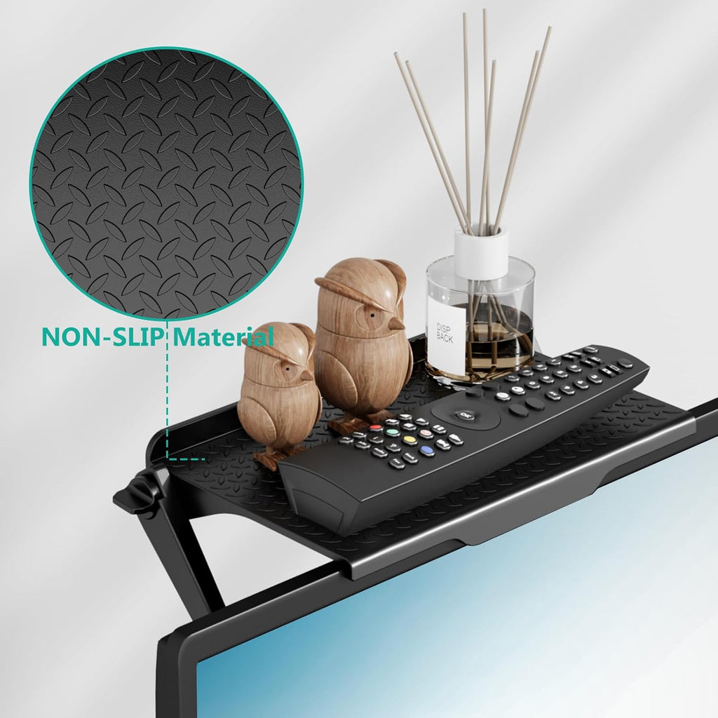 WALI TV Top Shelf 2 Pieces, 8 Inch Adjustable Monitor Top Shelf Screen Storage Computer Screen Shelves Top TV Shelves for Cable Box Media Box Router DVD, Black(TSP001-2B)