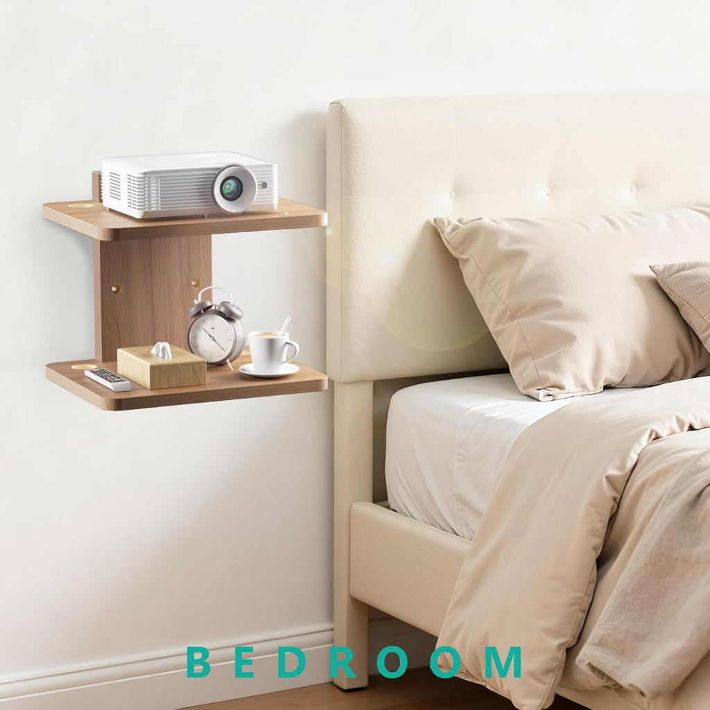 WALI Floating TV Shelf, Projector Shelf Holds Up to 22lbs, Projector Wall Mounted Shelves for DVD Players, Cable Boxes, Game Consoles, Living Room Decor Accessories (CS202N), 2 Shelf, Walnut Brown