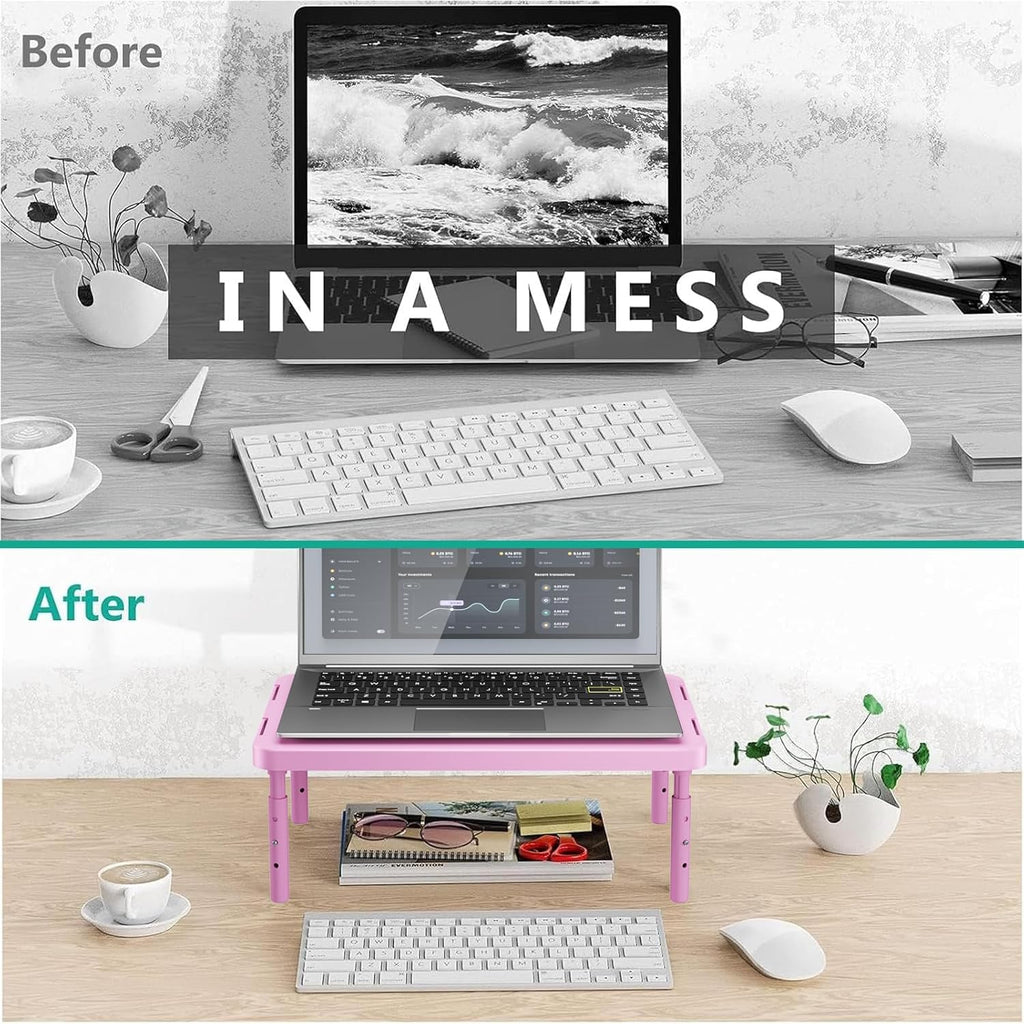 WALI Computer Monitor Stand for Desk, Adjustable Laptop Riser, Desk Monitor Stand Underneath Storage for Office, Home, School Supplies (PTT001-P), 1 Pack, Pink