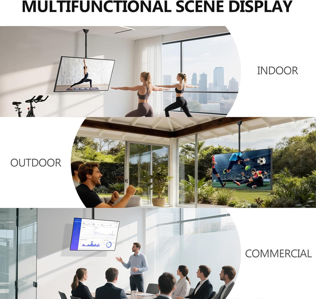 WALI Ceiling TV Mount for 37-90 Inch TVs, Extra Long Arm Ceiling Mount TV Bracket, Telescoping Height Adjustable Hanging Pole TVs Ceiling Mount, Holds 220 lbs, Max VESA 800x400mm (CM3790XL), Black