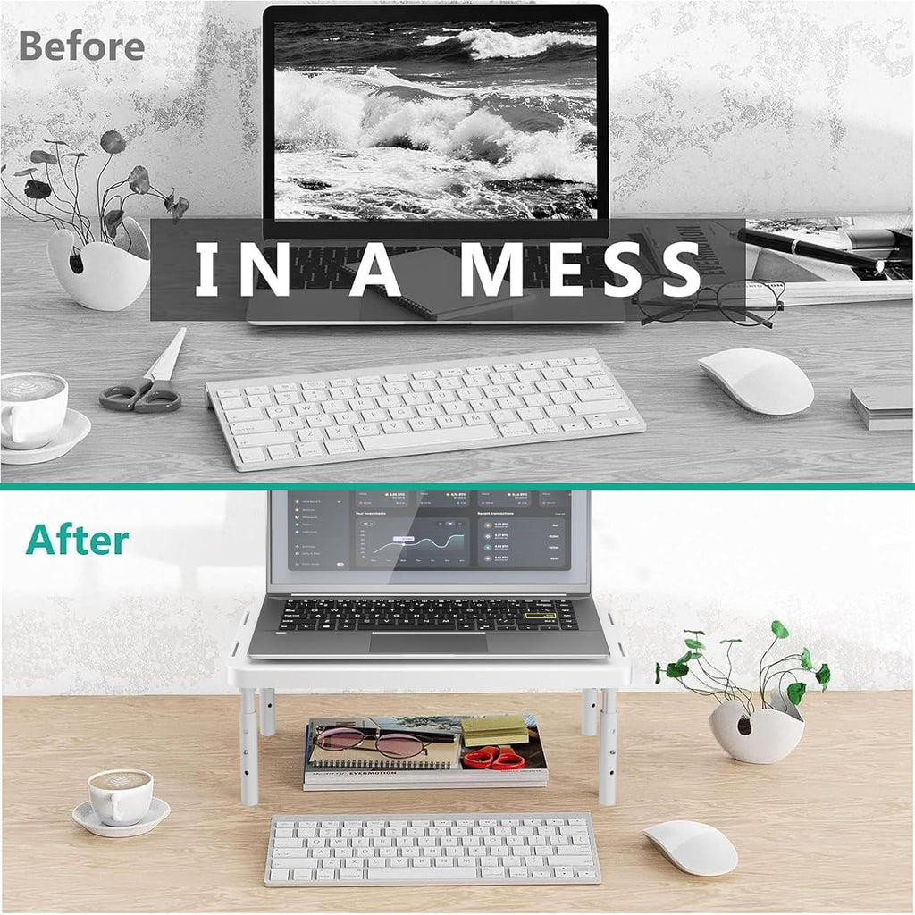 WALI Computer Monitor Stand for Desk, Adjustable Laptop Riser, Desk Monitor Stand Underneath Storage for Office, Home, School Supplies (PTT001-W), 1 Pack, White