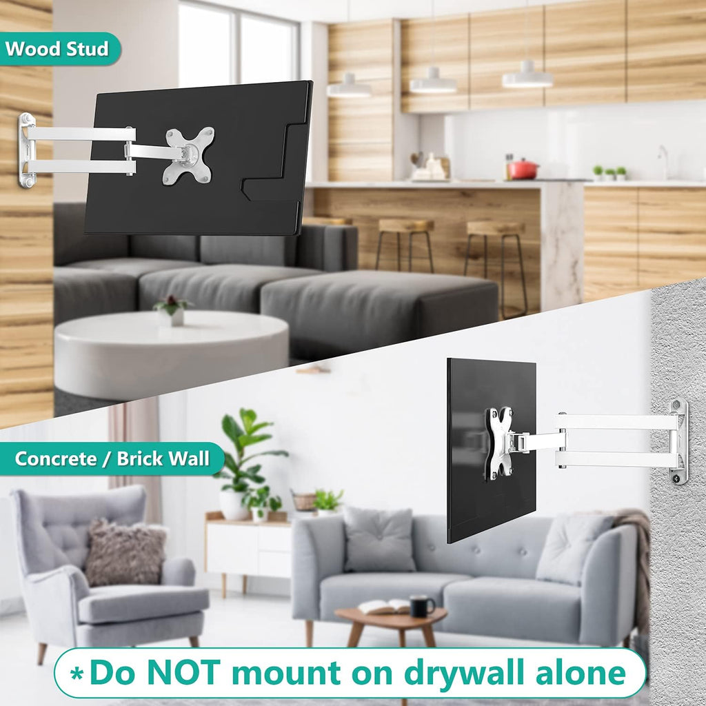 WALI TV Wall Mount Articulating LCD Monitor Full Motion Extension Arm Tilt Swivel for Most 13 to 32 inch LED TV Flat Panel Screen with Mounting Holes up to 100x100mm, 2 Packs (1330LM-2W), White