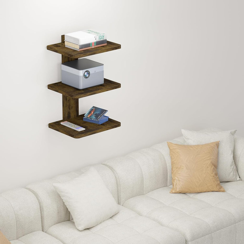 WALI Projector Mount Floating TV Shelf, Holds Up to 22lbs, Wooden Floating Shelf for Under TV for DVD Players, Cable Boxes, Routers, Game Consoles, PlayStation Accessories (CS303NC), 3 Shelves