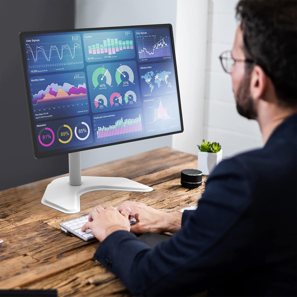 WALI Single Monitor Stand, Free Standing Desk Stand with Mounting Holes 75 to 100, Fully Adjustable Mount Fits One Screen up to 32 inch (MF001-W), White