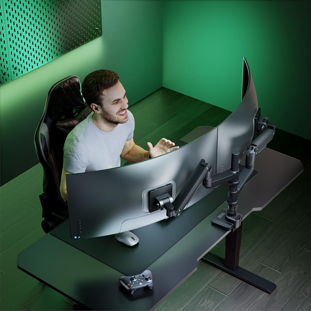 WALI Vertical Dual Monitor Stand for 17''-49'' Curved Screens, Ultrawide Dual Monitor Arms up to 44lbs, Stacked Monitor Mount for 2 Monitors, Heavy Duty Adjustable Gas Spring Arm (GSDM002N-P), Black