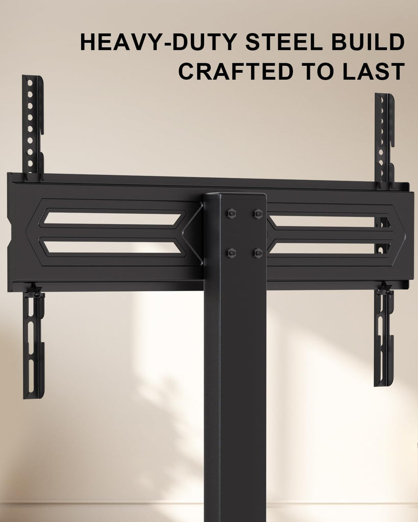 WALI Motorized Rolling TV Stand Lift on Wheels, Electric Height Adjustable Television Stand Mount with Remote for 30-75” TVs up to 110 lbs, Mobile TV Cart with Wood Base for Bedroom(TVDVD-7ER), Black