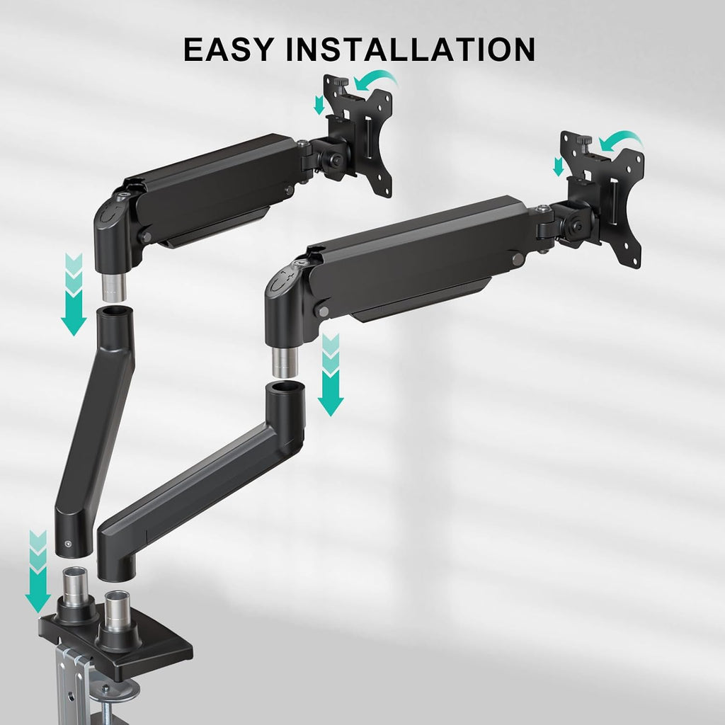 WALI Adjustable Dual Monitor Arm for 13-32 inch Screens, 22 lbs per Arm | Dual Monitor Stand for Desk, Full Motion with Tilt, Swivel, Rotation, C-Clamp & Grommet Base, VESA 75/100mm (GSMP002N), Black