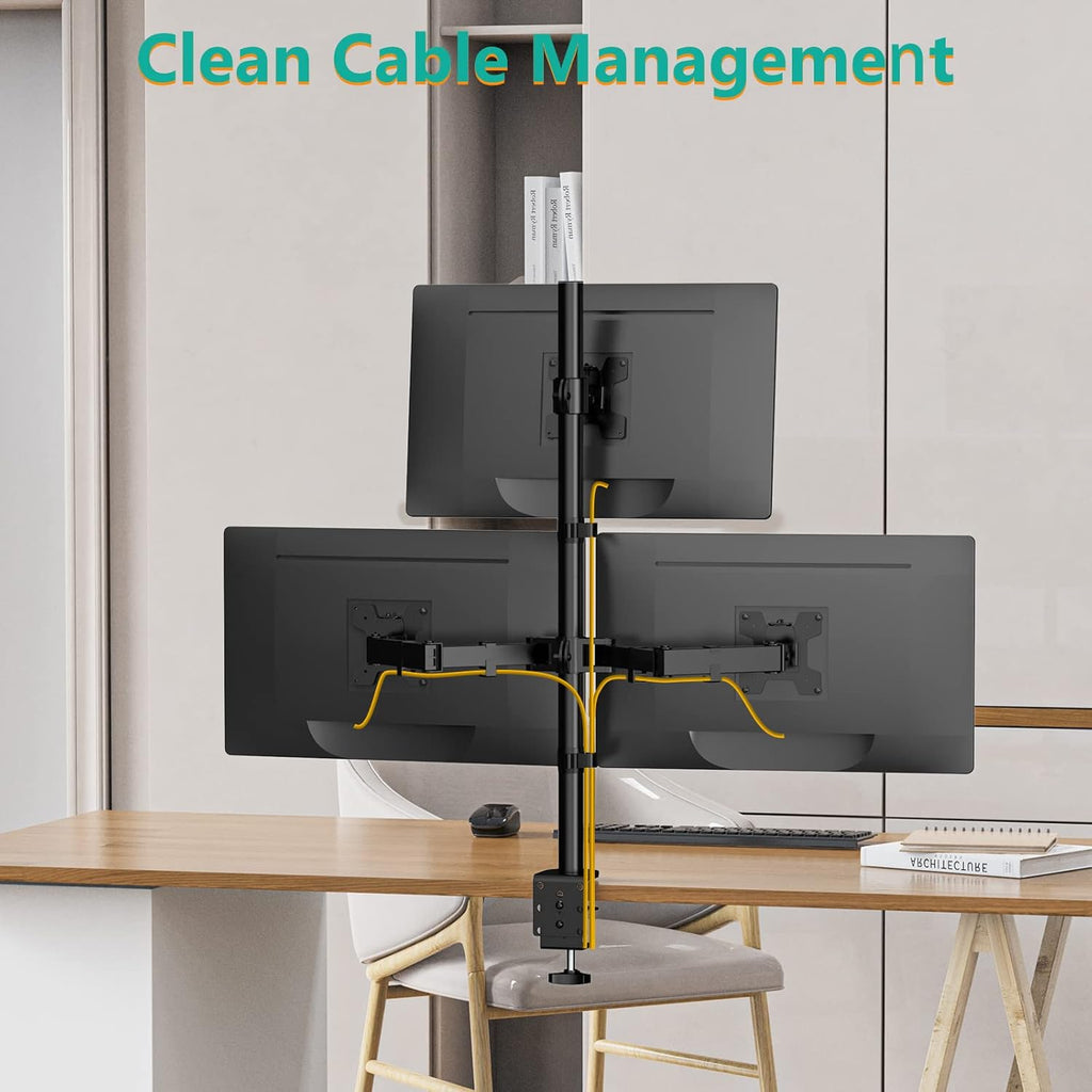 WALI Triple Monitor Mount for 13-27 inch Computer Screens, 3 Monitor Desk Mount, Holds up to 22 lbs, Adjustable Triple Monitors Stand with Swivel Tilt Rotation, 75x75/100x100mm (M003), Black