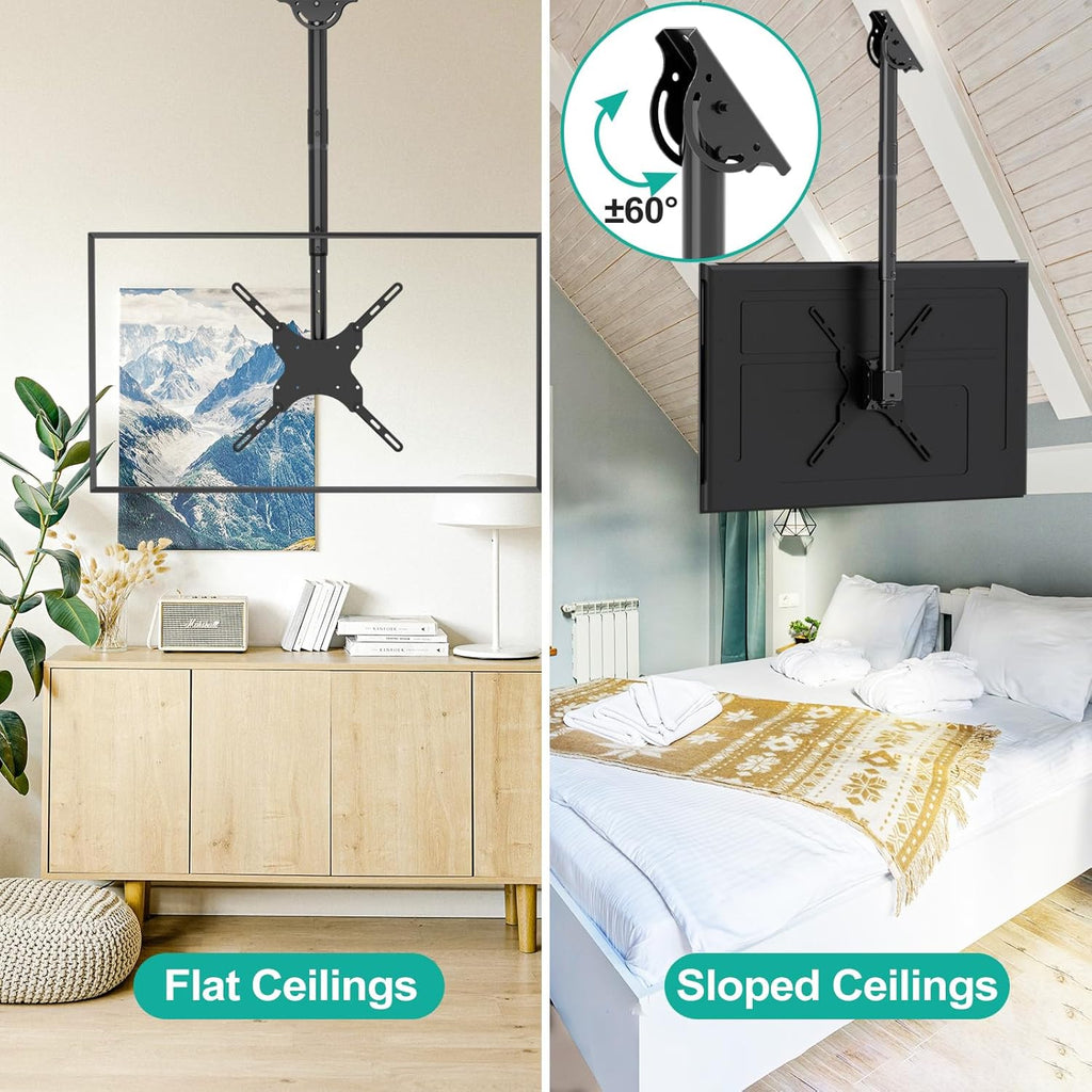 WALI Ceiling TV Mount for 26-65 Inch LCD LED OLED 4K TVs, Hanging Pole Ceiling Mount TVs Bracket Flip Down, Outdoor TV Mounts for Gym Patio Gazebo, up to 110lbs, Max VESA 400x400mm (CM2665), Black