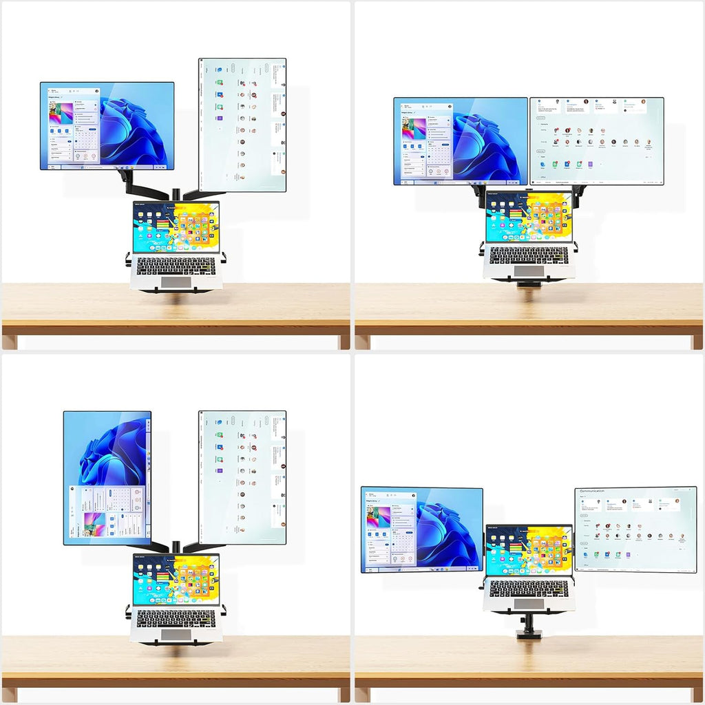 WALI Laptop Mount and Dual Monitor for Max 32" Monitor and 17" Laptop, Adjustable Spring Arm with Tilt, Swivel and Rotation, Dual Monitor and Notebook Stand with VESA 75/100mm(GSDM003LP), Black