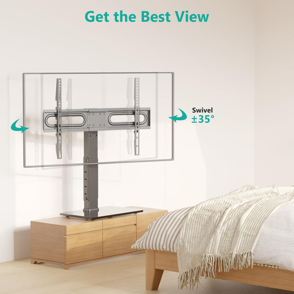 WALI TV Stand with Power Outlet, Universal TV Mount Stand for 32-70 inch TVs, 6 Height Adjustable and 70° Swivel TV Mount Stand Holds up to 88lbs, Max VESA 600x400mm(TVDVD-5P)