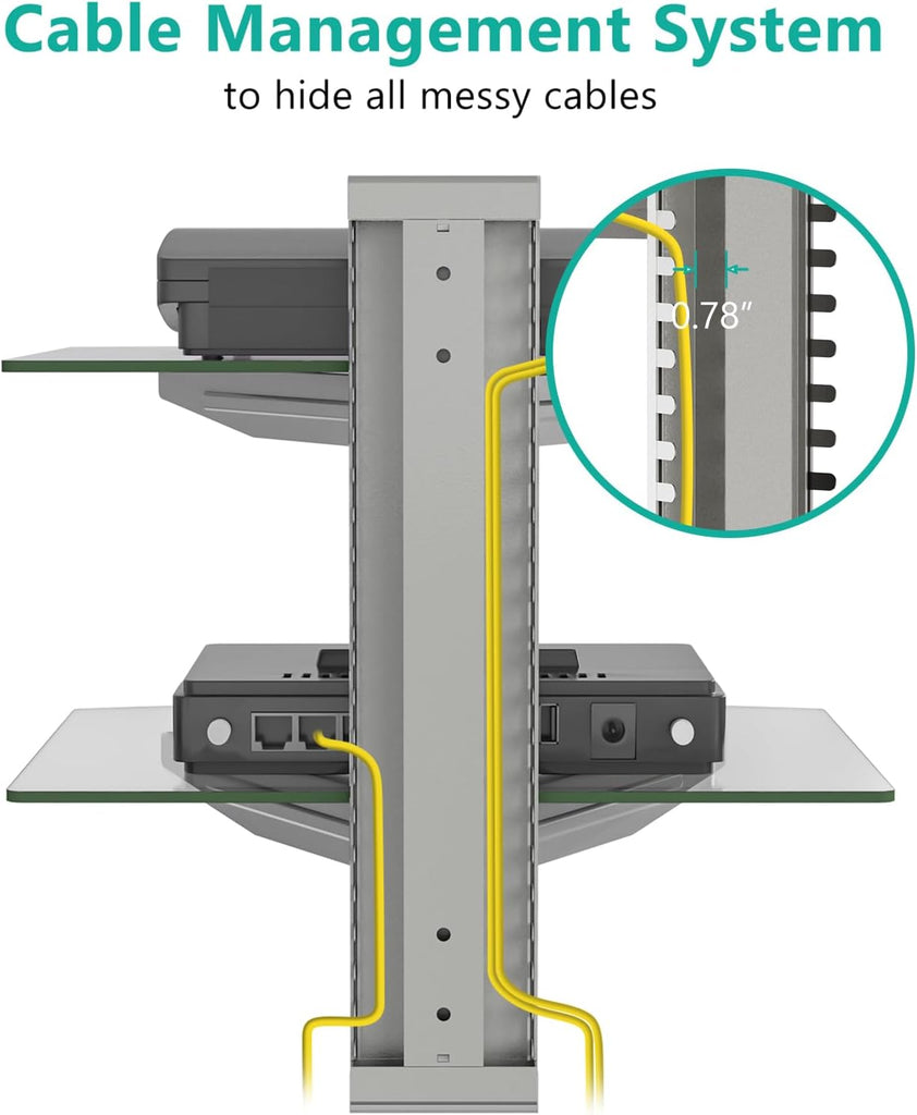 WALI Floating Entertainment Center Shelves, Holds Up to 17.6lbs, TV Shelf with Strengthened Tempered Glasses for DVD Players, Cable Boxes, Games Consoles, TV Accessories (CS202S), 2 Shelf, Silver