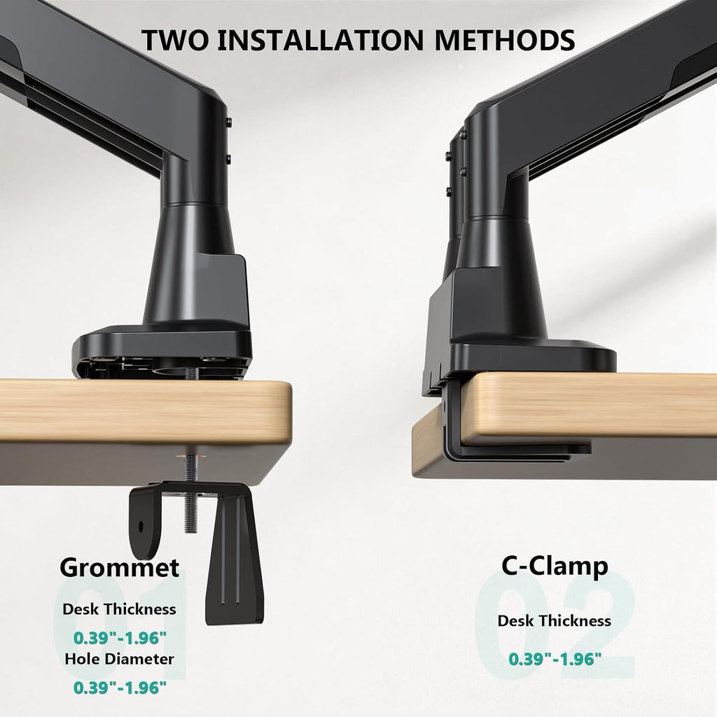 WALI Adjustable Dual Monitor Mount for 13-43 inch Screens, up to 22 lbs | Ultrawide Monitor Arms for 2 Monitors, Full Motion with Tilt, Swivel, Rotation, C-Clamp/Grommet, VESA 75/100mm (GSM002XLN)