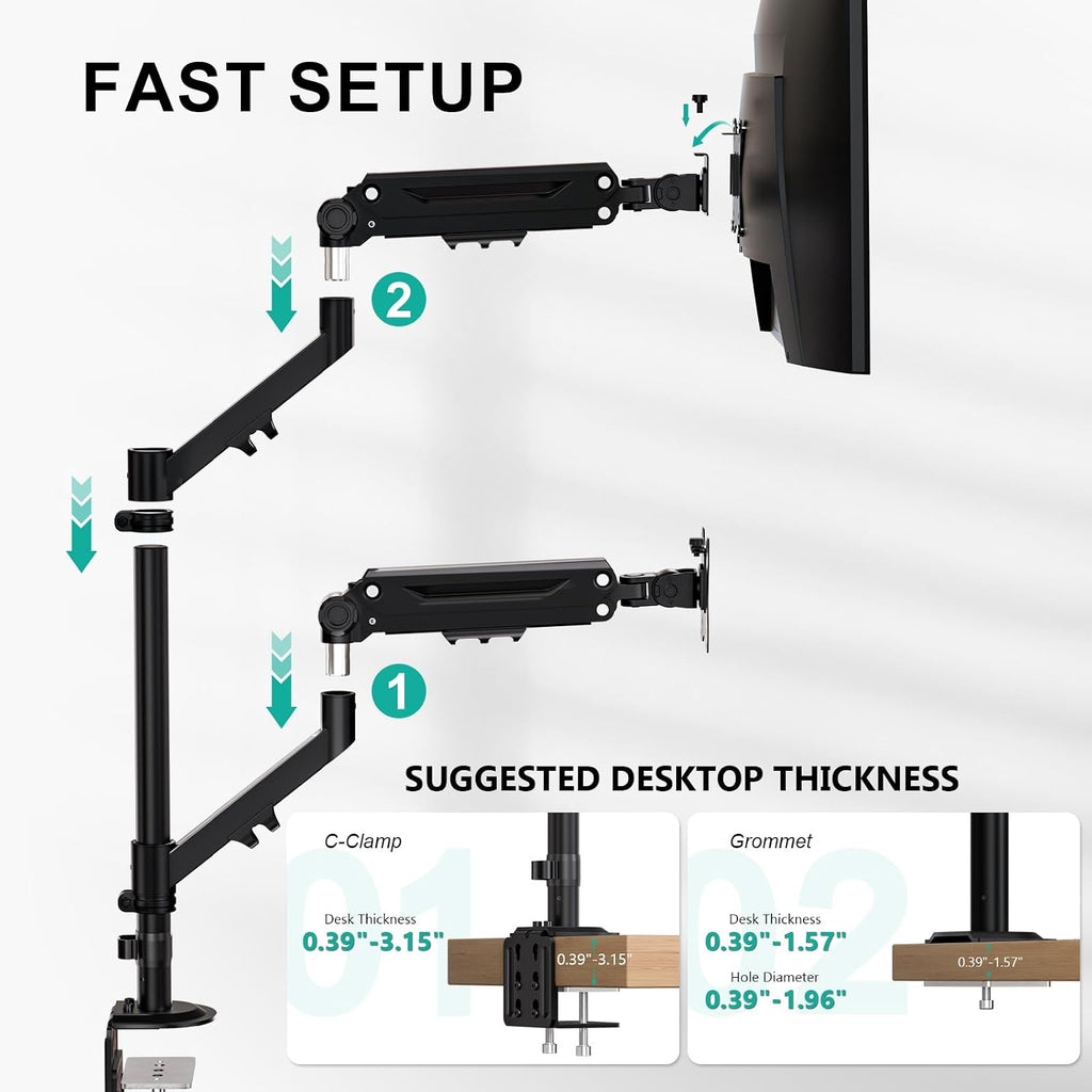 WALI Vertical Dual Monitor Mount for 13-40 inch Screens, up to 26.4 lbs | Stacked Dual Monitor Stand, Full Motion with Tilt, Swivel, Rotation, C-Clamp/Grommet Base, VESA 75/100mm (GSDM002M), Black