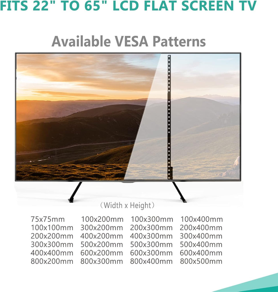 WALI Universal TV Stand 55 inch TV, TV Stand Mount for 22-65 Inch LCD Flat Screen TVs, Table Top TV Stands Holds up to 110lbs Mounting Holes up to 800 by 500mm (TVS001), Black