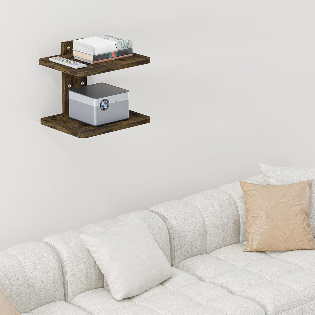 WALI Projector Mount Floating TV Shelf, Holds Up to 22lbs, Wooden Wall Mounted Shelves Under TV Shelf for DVD Players, Cable Boxes, Routers, Game Consoles, PlayStation Accessories (CS202NC), 2 Shelves