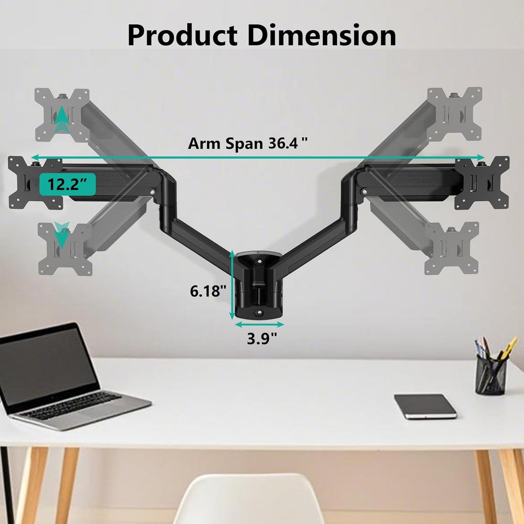WALI Dual Monitor Wall Mount for 17 to 32 inch Screens, Monitor Wall Mounts for 2 Monitors, Holds up to 22 lbs, Fully Adjustable Gas Spring Monitor Arm,75x75/100x100 VESA Wall Mount (GSWM002), Black