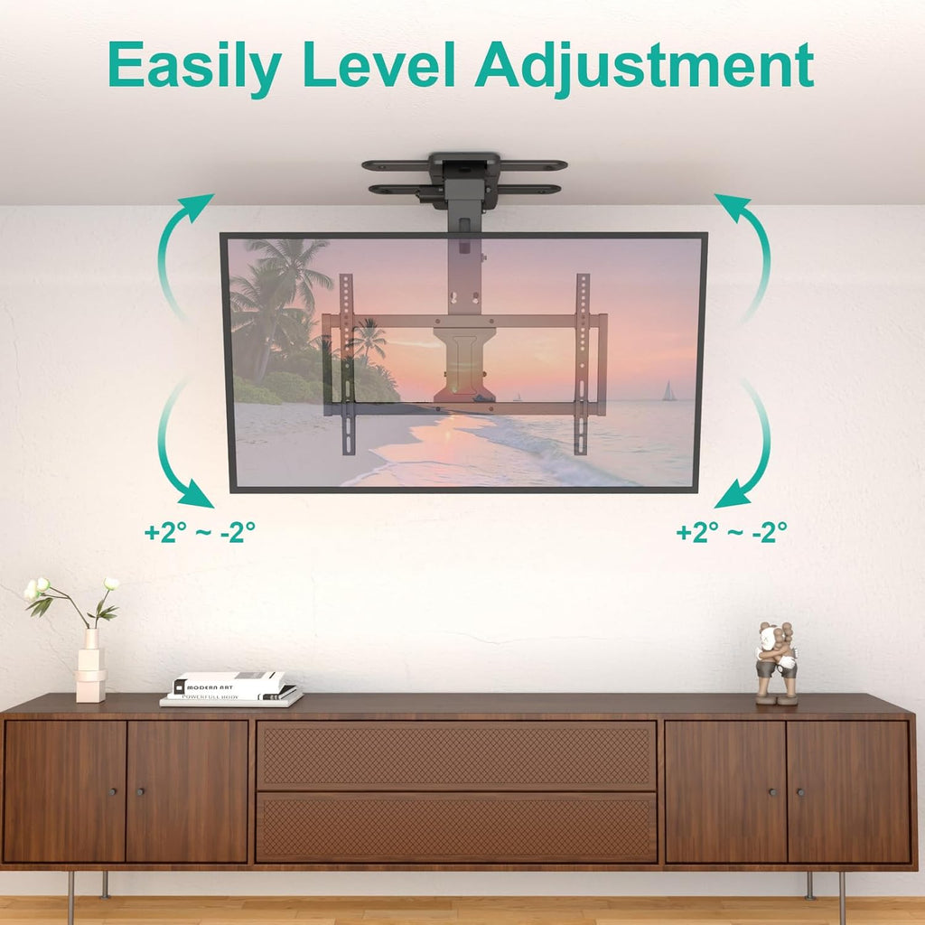 WALI Electric Ceiling TV Mount for 37 to 75 inch Screens, Flip Down Motorized TV Mount with Remote, Flat and Curved TVs Up to 99 Lbs, Pitched Roof, Max Mounting Holes 600x400mm (FCM604A), Black