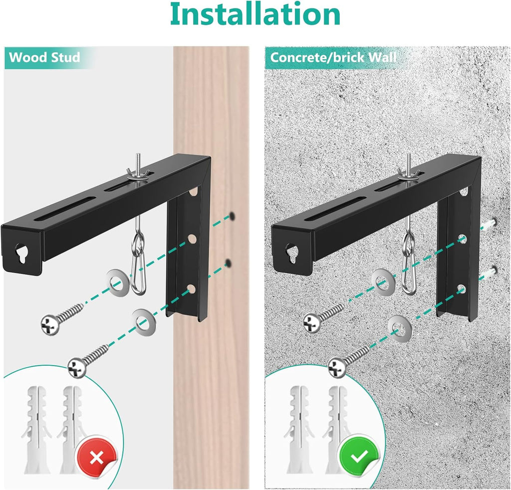 WALI Universal Projector Screen Ceiling Mount, Wall Hanging Mount L-Brackets, 12 inch Adjustable Extension with Hook Kit, Perfect Projector Screen Placement Hold up to 80 lbs (PSM001XL-B), Black
