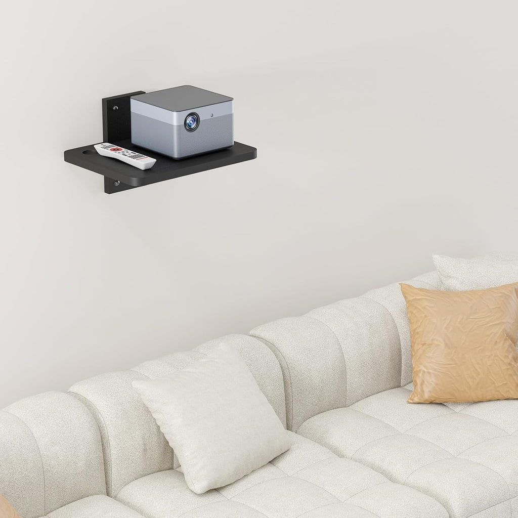 WALI Projector Wall Mount Shelf, Up to 22 lbs, Wooden Floating TV Stand DVD Stand Projector Stand Cable Box Stand Router Stand Game Stand Media Stand Living Room Stand Wall Mount (CS201NB), 1 Shelf