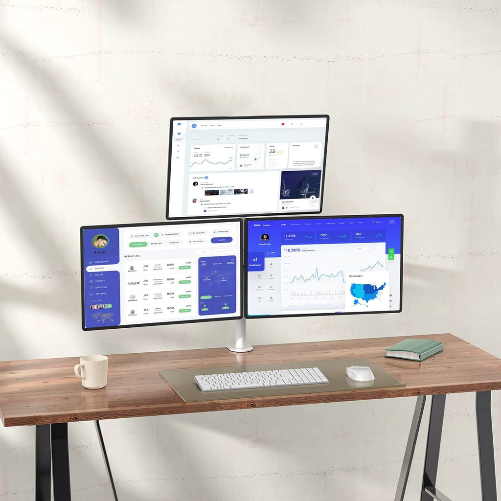 WALI Triple Monitor Stand, Fully Adjustable Three Monitor Desk Mount Fits 3 Screens up to 27 inch, 22 lbs. Weight Capacity per Arm (M003-W), White