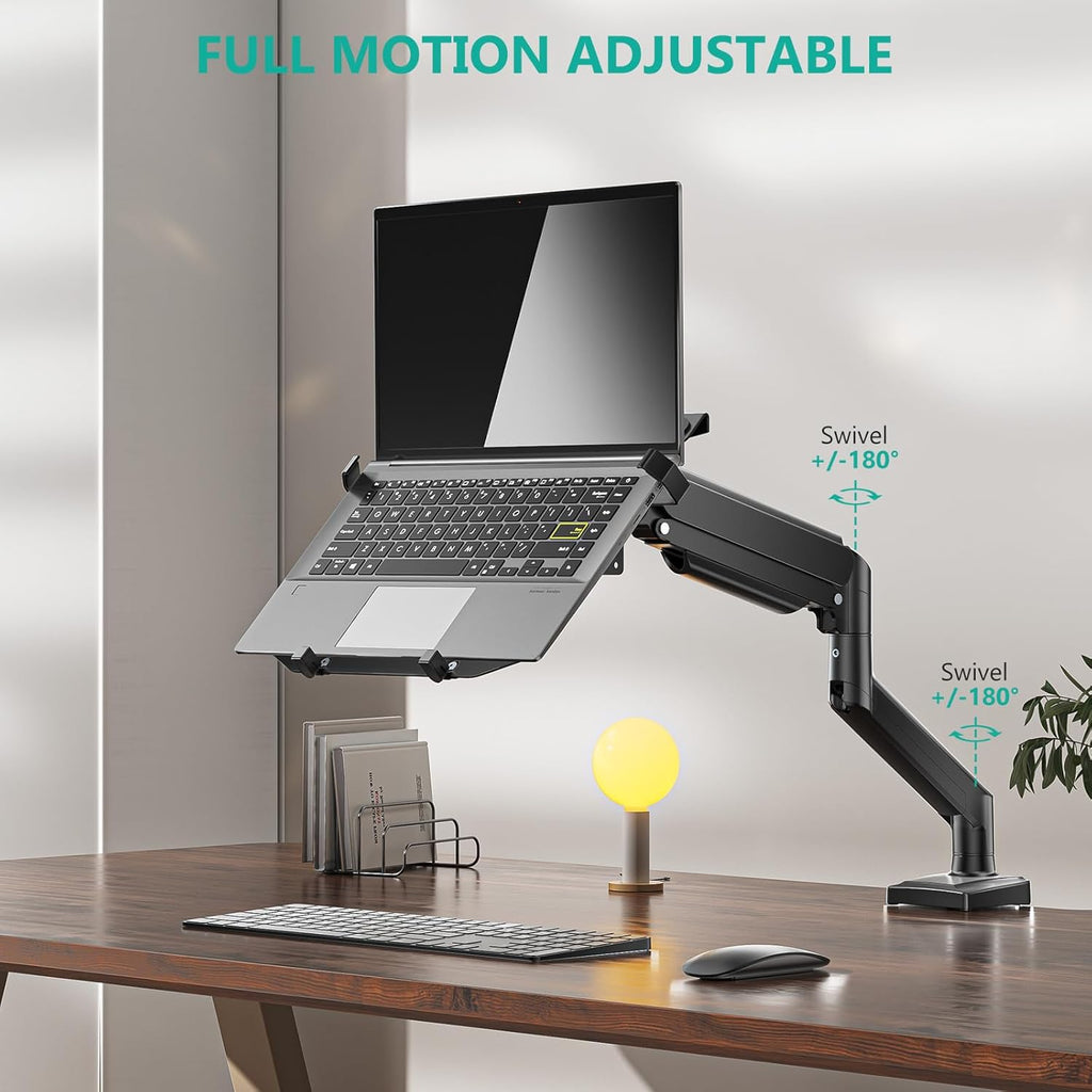 WALI Laptop Desk Mount, 2-in-1 Monitor Mount Fit 17” Notebook and 34” Monitors, Laptop Stand for Desk Adjustable Height, Gas Spring Monitor Arm with Laptops Holder, Up to 22-26.4lbs(GSMP001LPN), Black