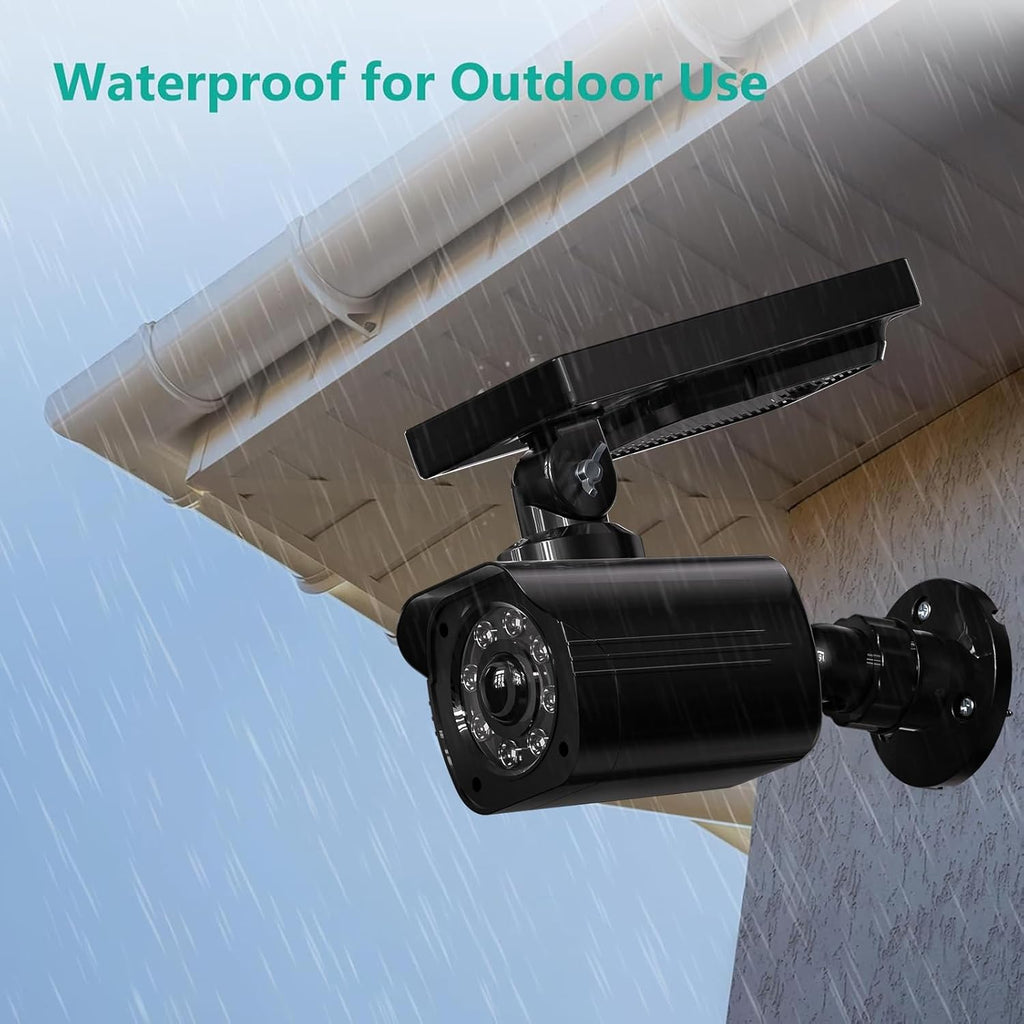 WALI Dummy Fake Camera, Security Camera with Motion Sensor Light, Simulated Surveillance Security CCTV Dome Camera Indoor Outdoor (TCB2-SOL), 2 Packs, Black-Solar