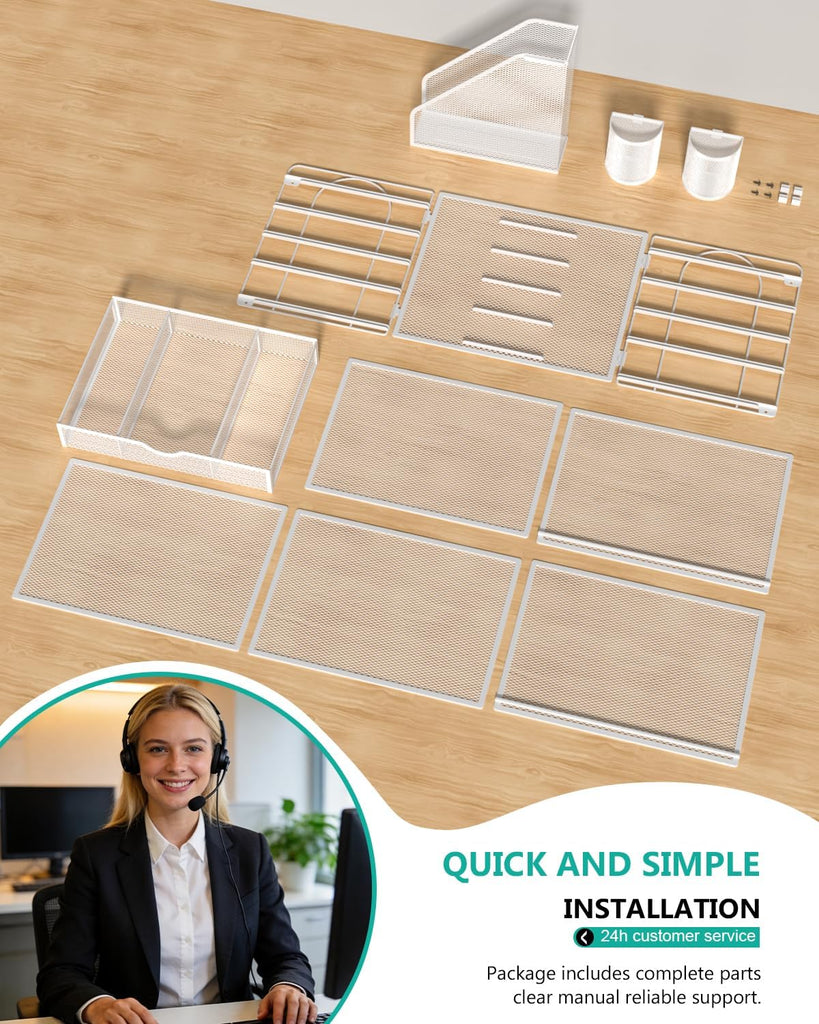 WALI Desk File Organizer, 5 Tier Desktop Paper Letter Tray Organizer with Drawer and 2 Pen Holders, Office Desk Accessories & Workspace Organizers for Office, Home Supplies(DO006DH-W), 1 Pack, White