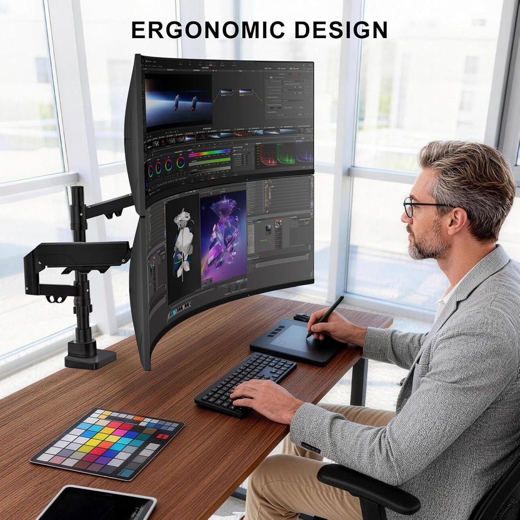 WALI Vertical Dual Monitor Mount for 17-49 inch Ultrawides Curved Screens, Heavy Duty Stacked Dual Monitor Stand for Desk, Adjustable Ultrawide Monitor Arm up to 33lbs, VESA Mount 75/100mm, Black