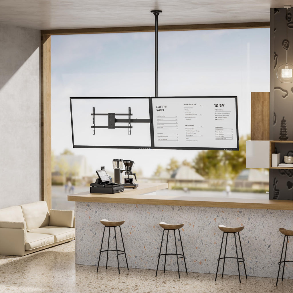 WALI Ceiling TV Mount Dual Screen Side by Side Fits Most Display 34 to 60 Inch TV, Up to 176lbs, 88 lbs for Each Screen, Height Extension up to 65.6 Inch, Mounting Holes 600x400mm (CM3460-2), Black
