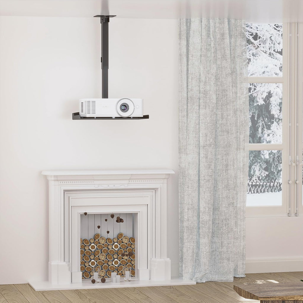 WALI Projector Ceiling Mount Tray，Projector Wall Mount Holds up to 22lbs, Height Adjustable Universal Projectors Mount, No Hole Installation, Hidden Cable Routing, Black(PM-005-B)