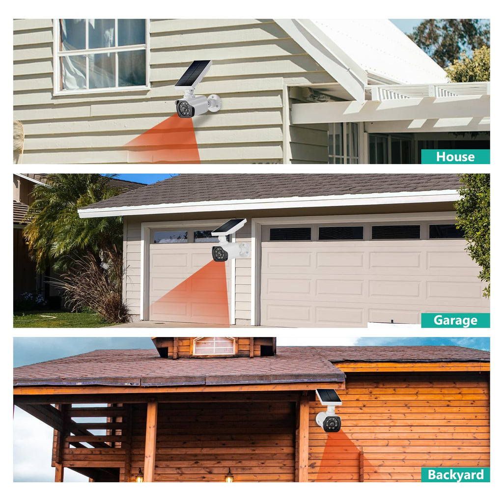 WALI Dummy Fake Camera, Security Camera with Motion Sensor Light, Simulated Surveillance Security CCTV Dome Camera Indoor Outdoor (TCW2-SOL), 2 Packs, White-Solar