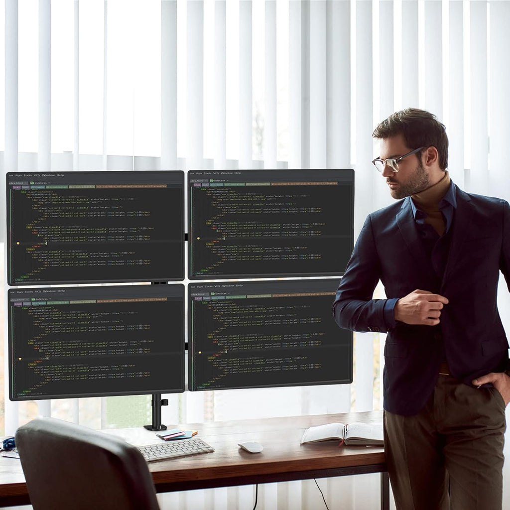 WALI Quad Monitor Desk Mount, 4 Monitor Stand Fits Heavy Duty Computer Screen up to 27 inch, Full Adjustable Arm Holds up to 22 lbs per Arm (M004), Black