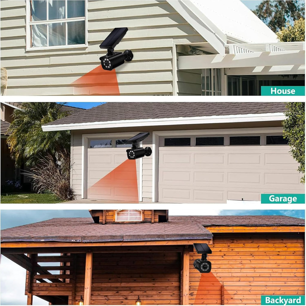 WALI Dummy Fake Camera, Security Camera with Motion Sensor Light, Simulated Surveillance Security CCTV Dome Camera Indoor Outdoor (TCB2-SOL), 2 Packs, Black-Solar