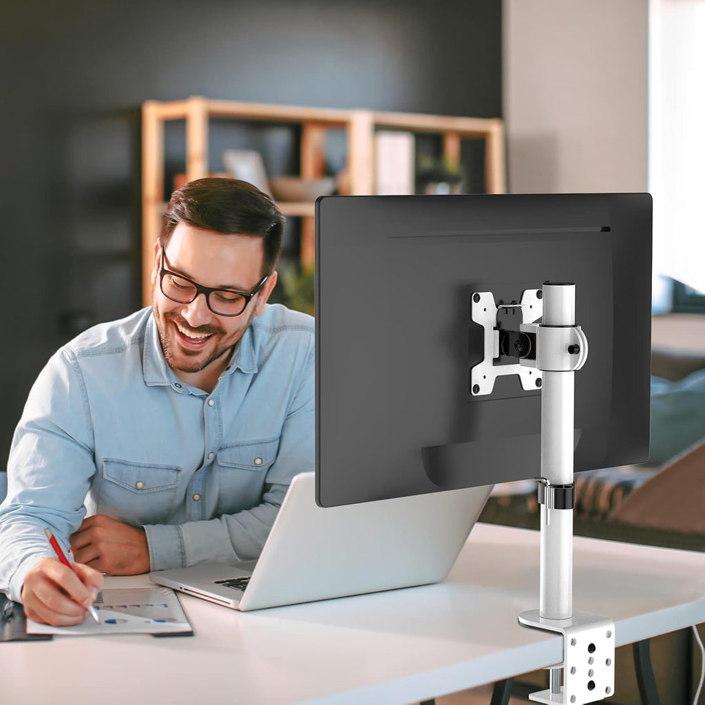 WALI Single Monitor Mount for 1 Computer Screen up to 32 inch, Fully Adjustable Monitor Arm Holds up to 22 lbs (M001S-W), White