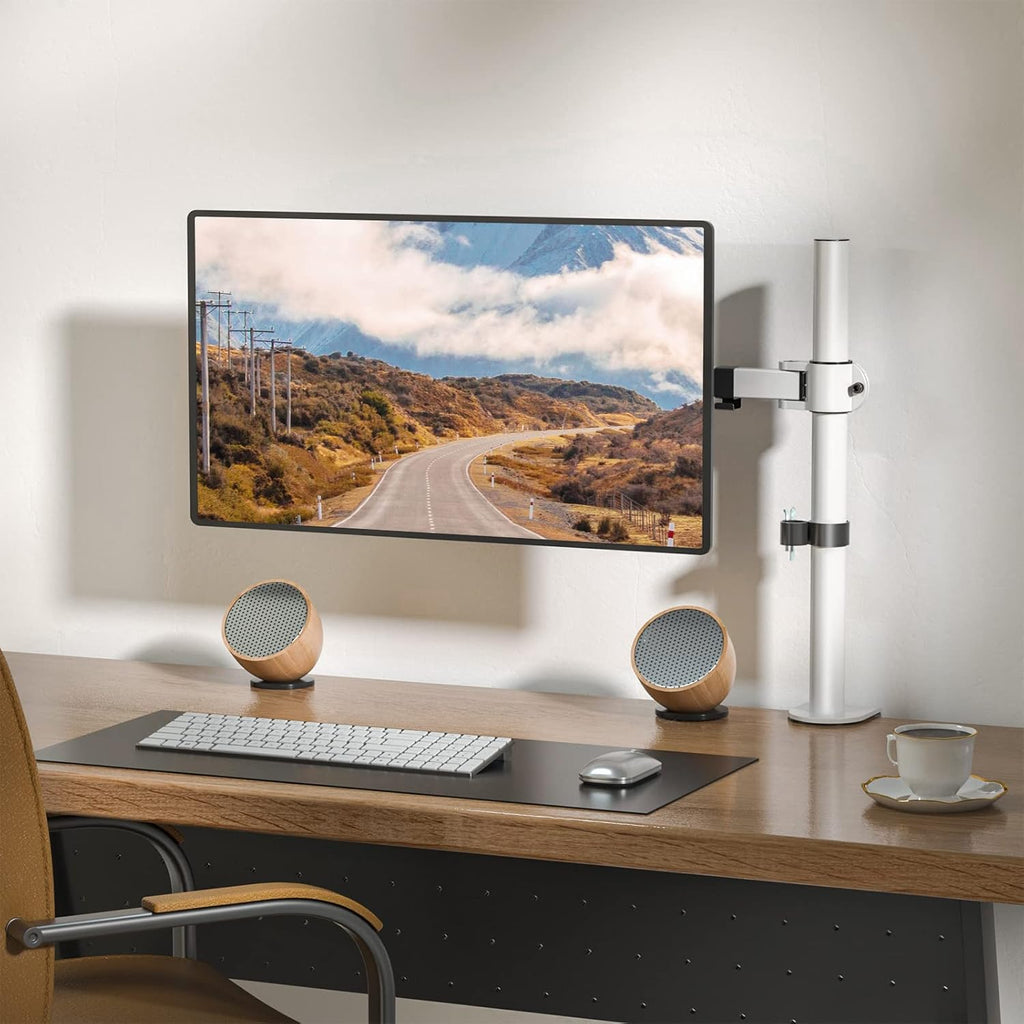 WALI Monitor Arm Mount for Desk, Single Computer Desk Mount, Monitor Bracket Mount Stand Single, up to 32 inch, 22 lbs (M001-W), White
