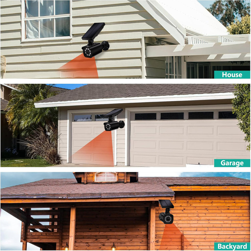 WALI Solar Powered Fake Camera with Motion Sensor Floodlight, 1 Pack, Black